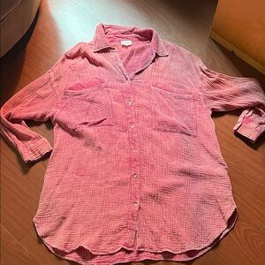 Peach Love California Pink Casual Button-Down Shirt oversized Large rose/red